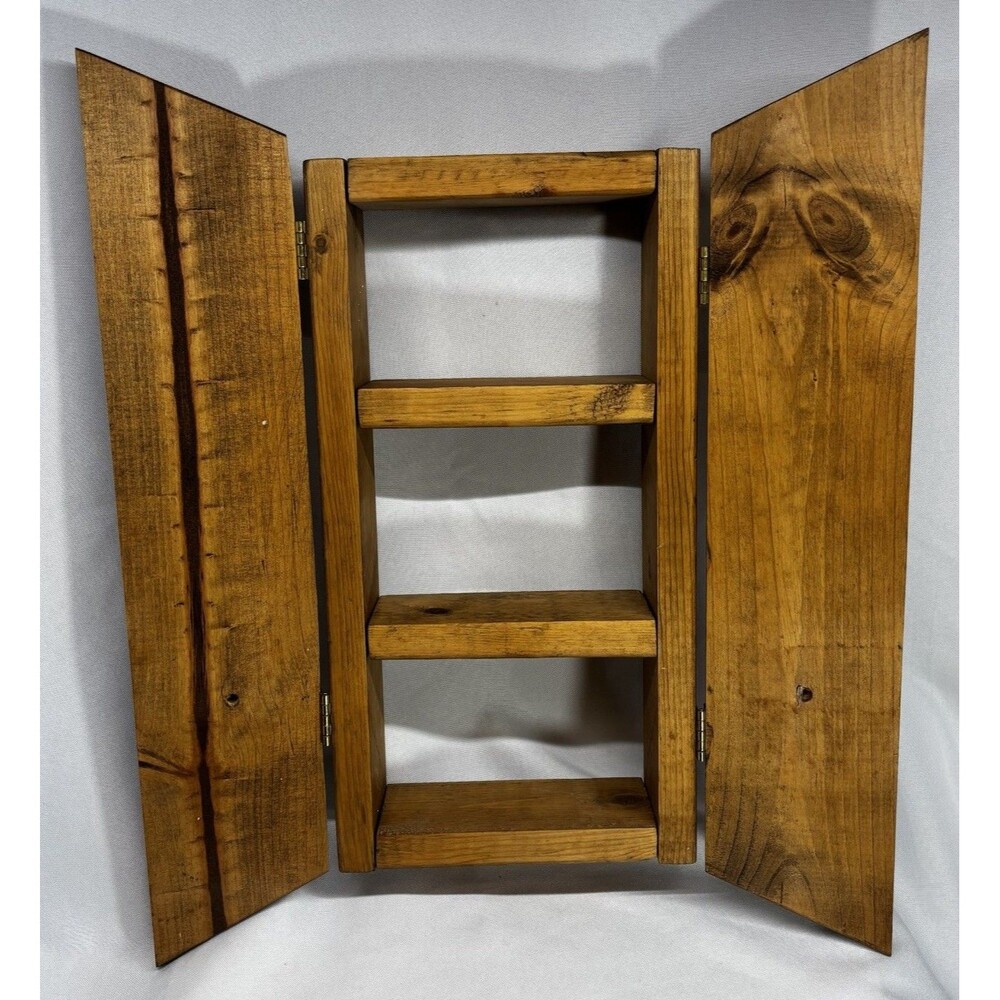 Vintage Wooden Trinket Shelf Shadow Box Display Cabinet Hinged Doors